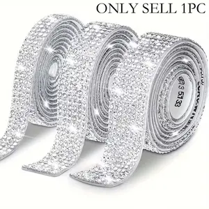 91cm/35.43in Sparkling Self-Adhesive Strip – Shiny DIY Rhinestone Ribbon Tape for Crafts, Car, Phone, Glass & Wedding Decor, Glitter Trim Sparkling Rhinestone Self-Adhesive Strip, Sparkly Rhinestone