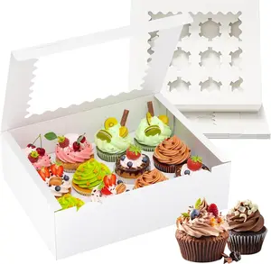 4 Pack Cupcake Boxes, Hold 12 Standard Cupcakes, Cupcake Containers with Window and Inserts, High Grade Cupcake Holder, for Birthday Holiday Party, Supplies for Cupcakes, Desserts and More