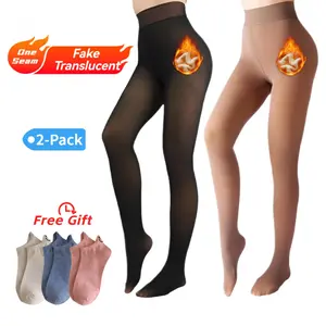 2-Pair Winter Compression One Seamoption Original Magic Fleece Lined Leggings S to XL 2 Shades Closed Foot Fleece Tights Fur Basic Minimalist Style Women's Bottoms Fit
