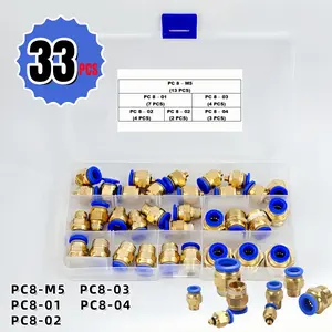 33-Piece Pneumatic Quick Connect Set, High Strength Copper Body, Blue Rubber Seal, 360 Degree Rotation, Fast Installation & Removal