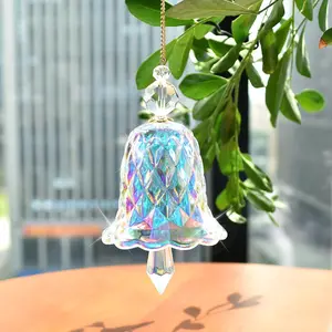 Bell Design Rainbow Crystal Sun Catcher Wind Chime, Hang Indoor or Outdoor to Capture Sunlight, Romantic Artistic Decoration Suitable for Window, Hallway, Home and Garden, Garden Accessories, Windchimes