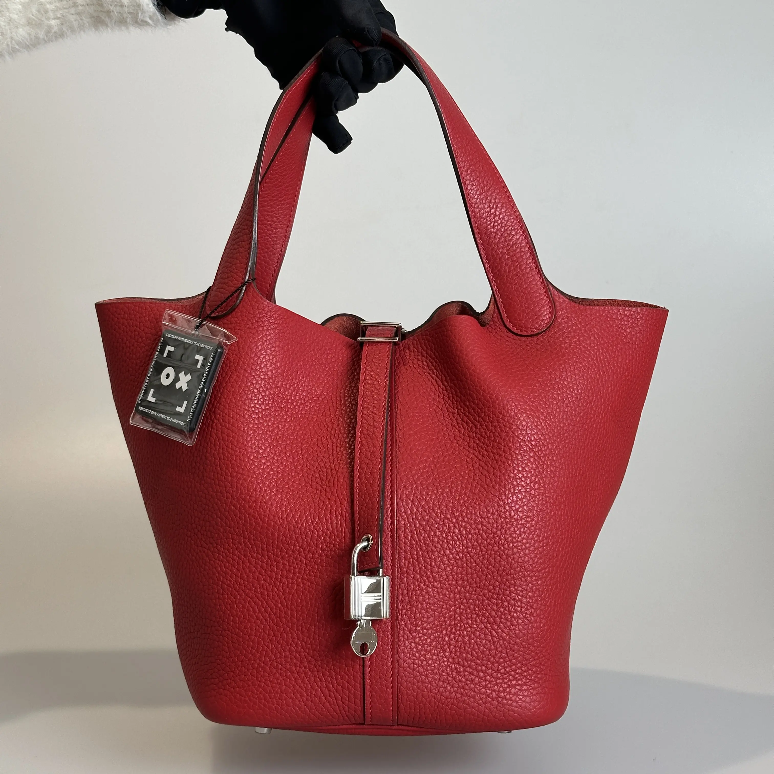 Pre-owned HERMÈS Taurillon Clemence Top Handle Bag Picotin Lock 22 Rouge Casaque with Silver Tone Hardware 13633682