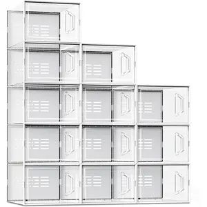 X-Large Shoe Storage Box Fit Size 11, Clear Plastic Stackable Shoe Organizer for Closet, Space Saving Sneaker Shoe Rack Containers Bins Holders for Entryway, 12 Pack Clear
