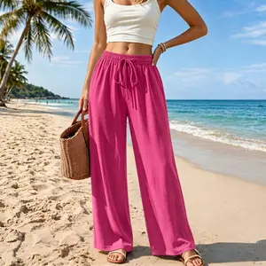 New summer women’s pants—breathable and comfortable casual wear; loose fit that flatters the figure; stylish and versatile wide-leg long pants for women, suitable for leisure, beach outings, and everyday outfits.