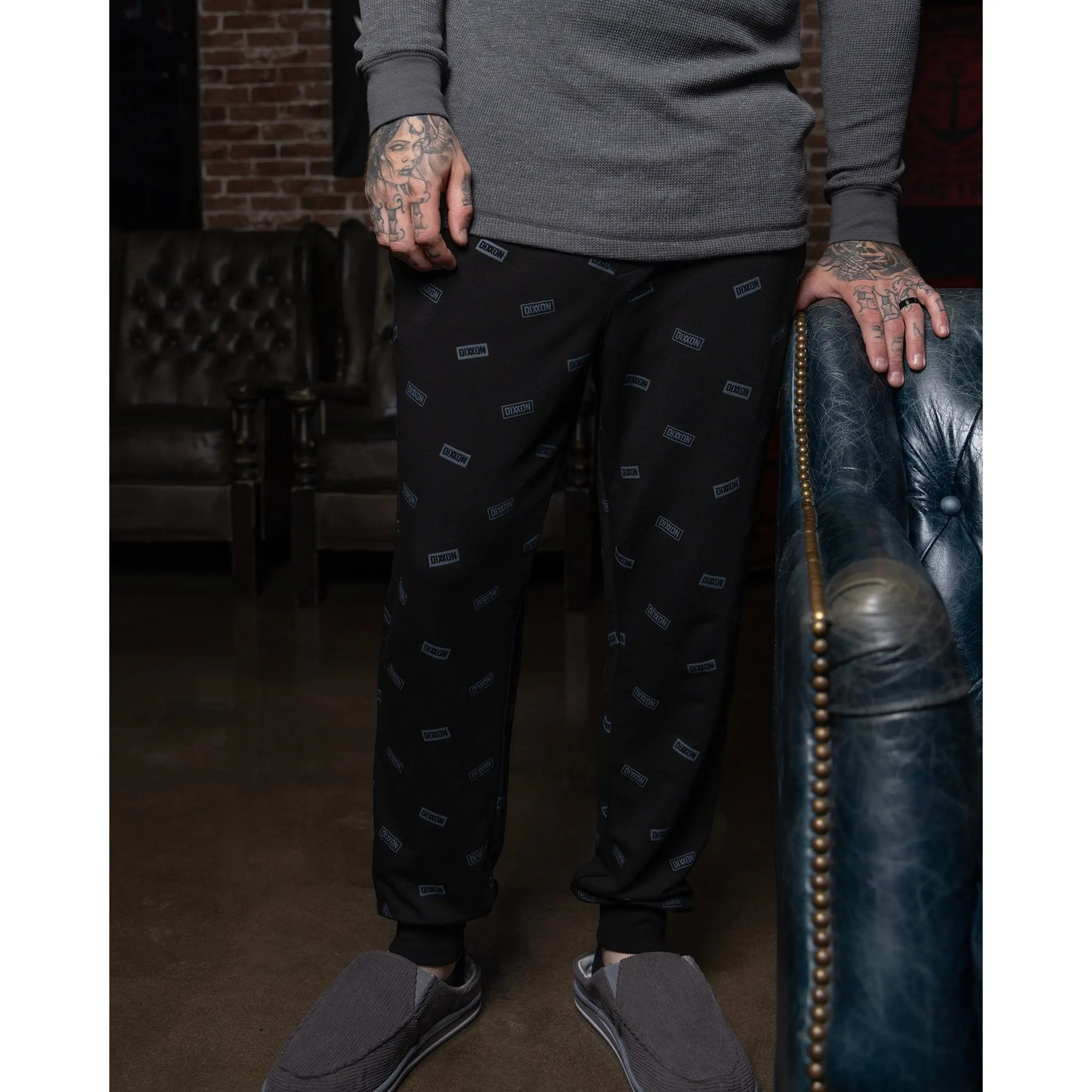 Men's Logo Boxed Pajama Pants - Black & Gray
