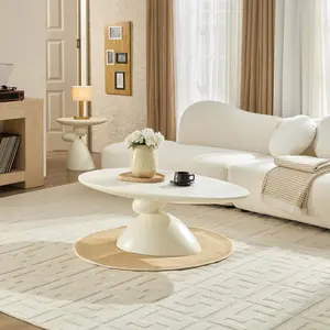 Grovebloom 47.27 Inch Oval Coffee Table Modern Minimalist Fiberglass Center Table with Sculptural Base Lucky Stone Base for Living Room Apartment LED Lighted Nightstand Set with Charger LED Nightstand with Col Farmhouse Round Dining gustaf westman x ikea