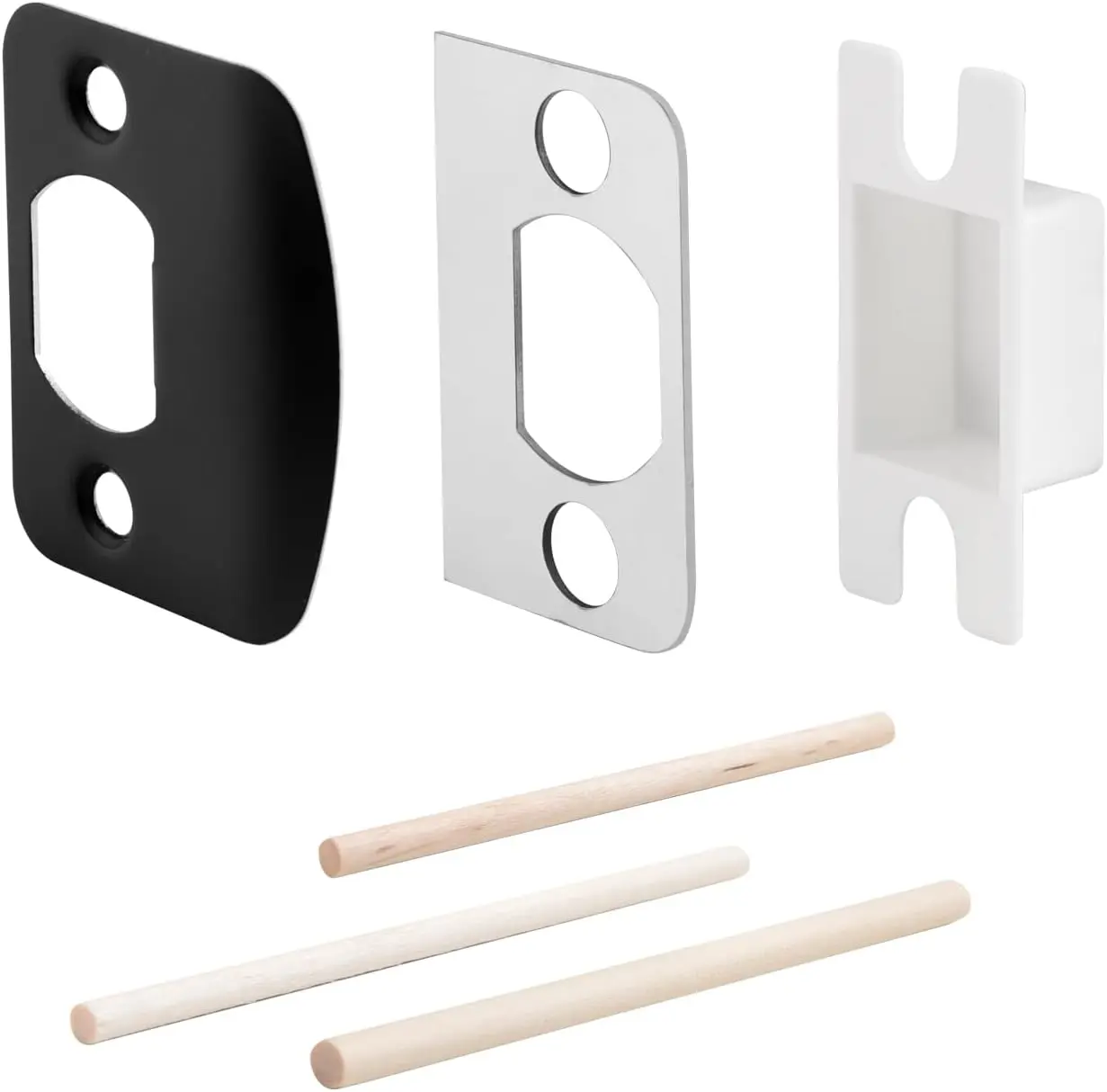 Standard Door Strike Plate with Shim, Door Lock Latch Restorer Spacer, Universal Residential  Striker, Fix Door Wont Latch Close (Black)