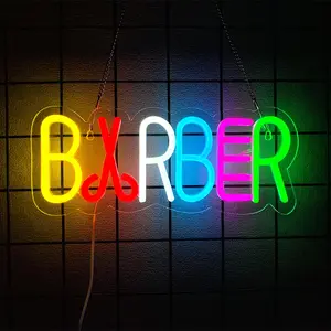 Rainbow Barber Shop Neon Sign for Barber Shops Hair Salon Decor Barber Neon Light for Hair Beauty Salon Store Man Cave Pub USB Powered Light Up Business Store Sign Gift for Hairdresser