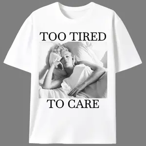 Women's Fitted Shortsleeve Cotton Knit Round Neck Tshirt - Casual Summer Clothes with Marilyn Monroe "Too Tired" Print, Breathable Fabric