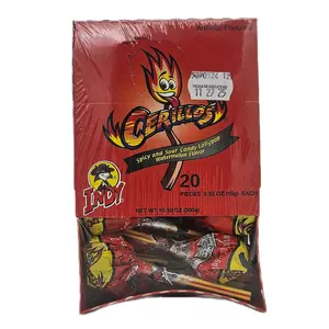 CERILLOS - Spicy And Sour Candy Lollipop, Watermelon Flavor / 20 Pieces Pack /