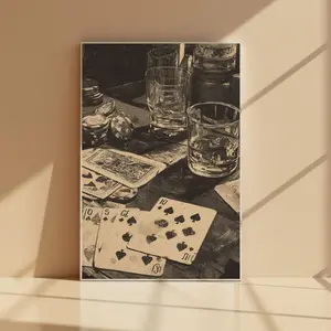 Vintage Poker Night Poster,Retro Gambling Wall Art,Speakeasy Bar Decor,Casino Playing Cards Whiskey Print,Vintage Wall Art,Home Decor