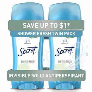 Secret Invisible Solid Antiperspirant Deodorant for Women, Shower Fresh, 2.6 oz Each, 2 Pack