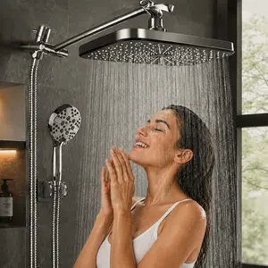 12-Inch Rain Shower Head Combo with Handheld Spray, High Pressure Shower System, Adjustable Arm, Multiple Spray Settings, Easy Clean Silicone Nozzles SummerVibes