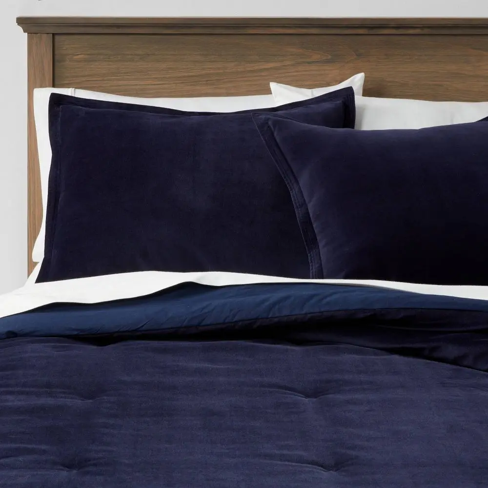 King Cotton Velvet Comforter and Sham Set Navy - Threshold: Luxurious Bedding OEKO-TEX Certified Machine Washable