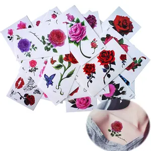 Flower Realistic Temporary Tattoos, Small Tiny Fake Rose Tattoo Stickers, 25 Pack for Women Girls Adults Makeup on Body Face Hand Finger Arm Neck Wrist, Sexy Party Supplies Favors