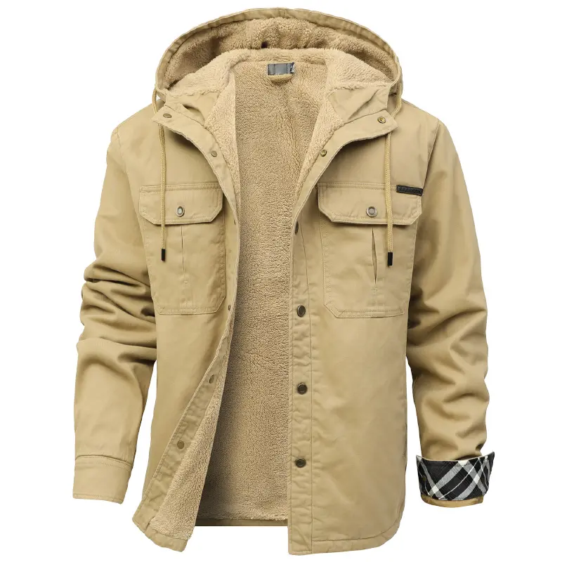 Zaitun Men's Hooded Work-Flannel Jacket, Menswear Casual Fashionable Long Sleeve Thick Plaid Snap Sherpa-Lined Fleece Coat, Workday Ready, Casual Fashionable Jacket, All-Purpose Men's Fleece Jackets