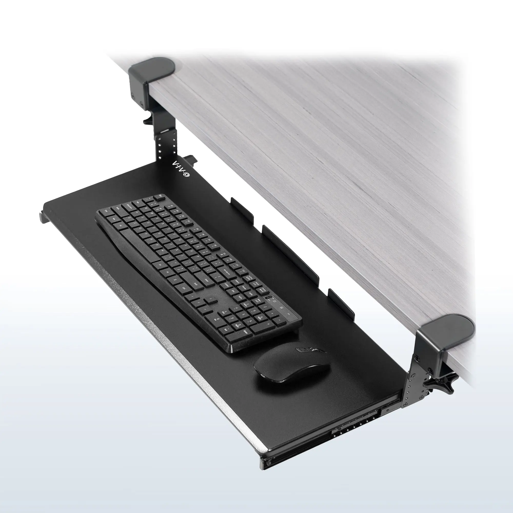 Clamp-On Adjustable Height Keyboard Tray with Mouse Support, Computer Peripherals for Office & Home Computer Setup