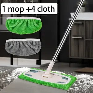 Cleaning Set | 1 Lightweight Flat Mop + 4 Super-Absorbent Reusable Pads | Durable Polyester for Wet/Dry Floor Cleaning | Versatile Home Cleaning Tool for Kitchen, Bathroom & Floors | Flat Mop Pads