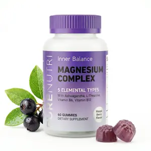 PURENUTRI 9-in-1 Magnesium Complex Gummies for Deep Sleep & Stress Relief - with Ashwagandha, L-Theanine, B6, B12 - Calm Focus, Muscle & Cortisol Support - No Sugar, Vegan, 60ct