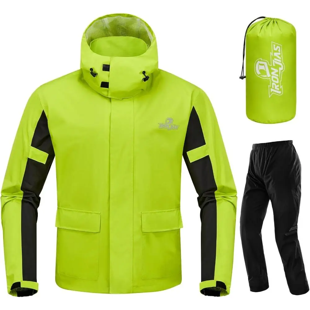 Rain Suit, Rain Gear For Motorcycle for Men & Women, Waterproof Jacket and Pants, Breathable Reflective Raincoat for Farm, Fishing, Golf (Green XL)