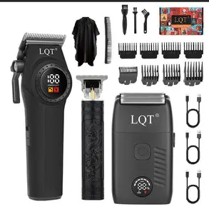 LQT 3-in-1 Barber Kit, Professional Cordless Hair Clipper, Dragon Engraved T-Blade Trimmer & Foil Shaver, Mens Grooming Set with LED Display, Complete Hair Cutting Kit with Guide Combs, Cape, Cleaning Brushes for Home & Barbershop