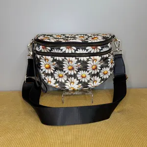 The Roni Nylon Bum Bag Crossbody - Floral Brown Gingham Daisy