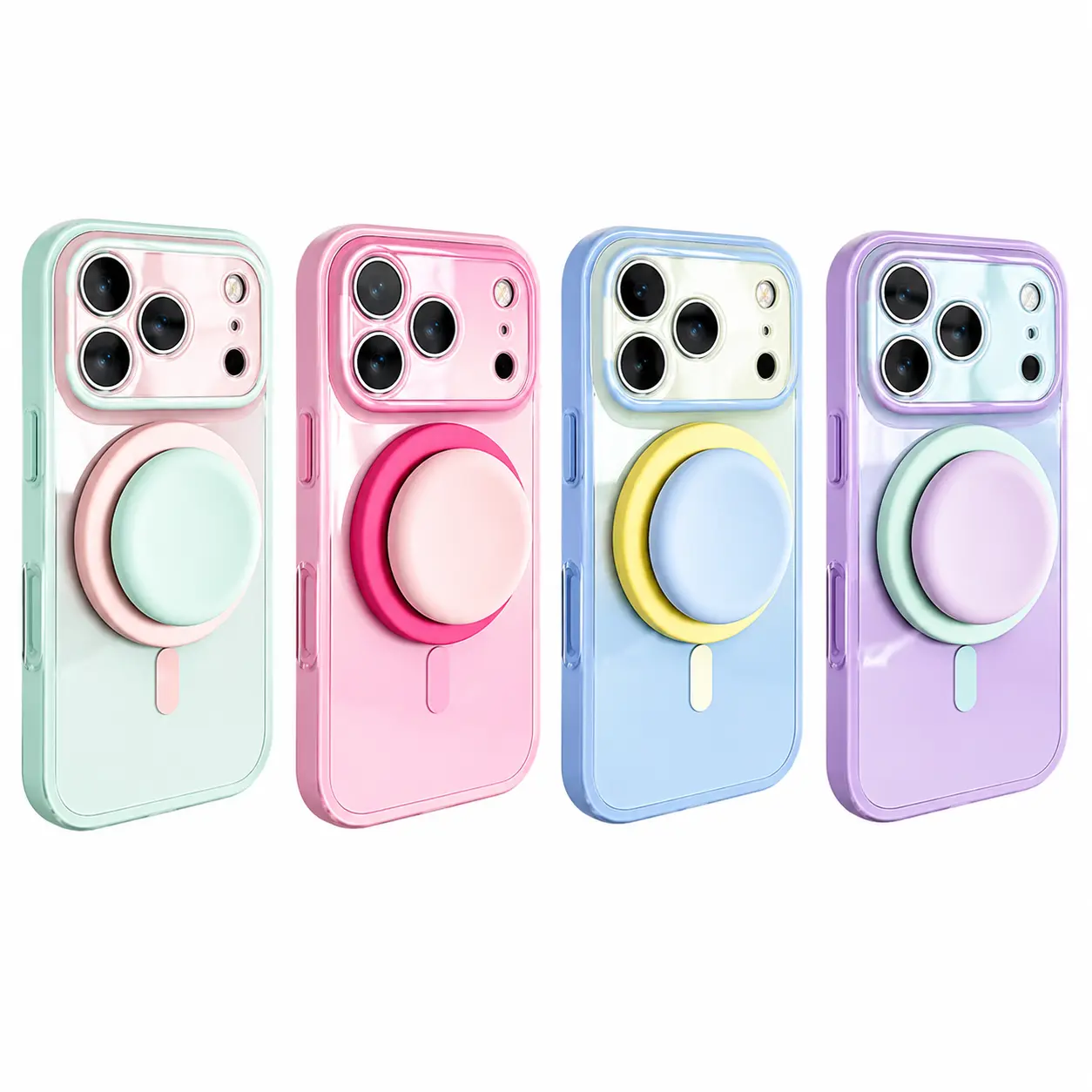 Magnetic 2-in-1 Double-Layer Gradient Case for iPhone 17 Pro Max 16 15 14 Case with 360° Rotating Magnetic Airbag Stand Compatible with MagSafe, Skin-Feel Case with Grip Stand, Full-Cover Button Case, Shockproof Hard Case