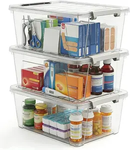 3 Pack  Clear Latching Lid Plastic Storage Containers, Household Organizer Bins for Kitchen Garage Closet