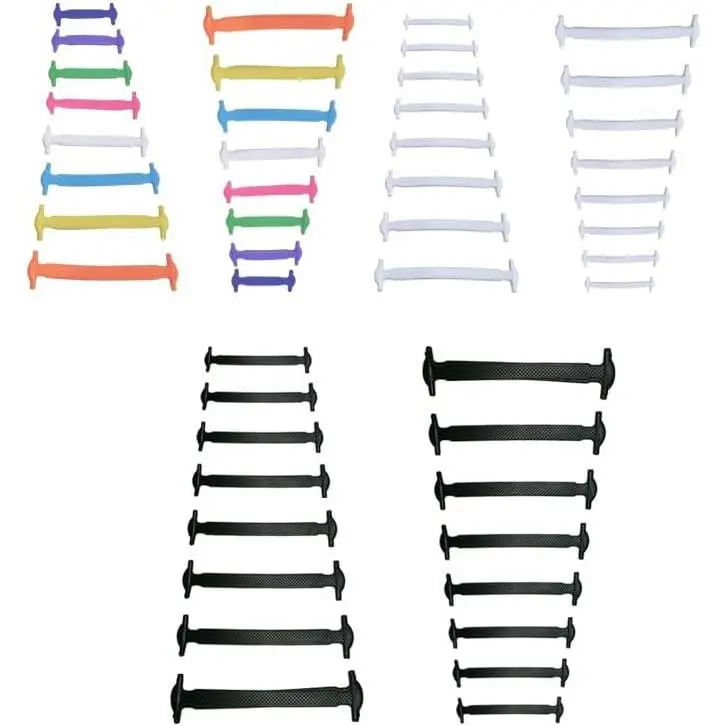 48 count No Tie Shoelaces for Adults,Lazy Shoelaces,Stretchy  Elastic Laces for Sneakers, Seniors,  Size Fits (Black+White+Colors)