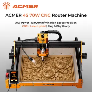 ACMER Ascarva 4S-70W CNC Router Machine | 500W Spindle + Laser Module | 70W Power High-Speed 10,000mm/min | 3.5” Touch Screen | 8-Wheel Stable Structure | Plug & Play Hybrid System