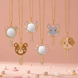 2026 New Mini Mirror Necklace with Cute Animal Pendant Exquisite Small Mirror Pendant Clavicle Chain for Women Dopamine Color Lovely Animal Fashion Jewelry Handheld Mini Compact Mirror Stylish Fun Accessories Unique Design Lovely Gift for Girlfriend