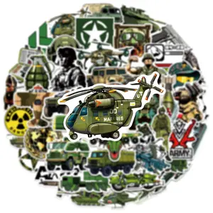 50Pcs Military Theme Stickers, Camouflage Colors, Cartoon Style, PVC Waterproof Decals for Skateboard Helmets Cars Laptops Phones DIY Crafts, Truck Sticker