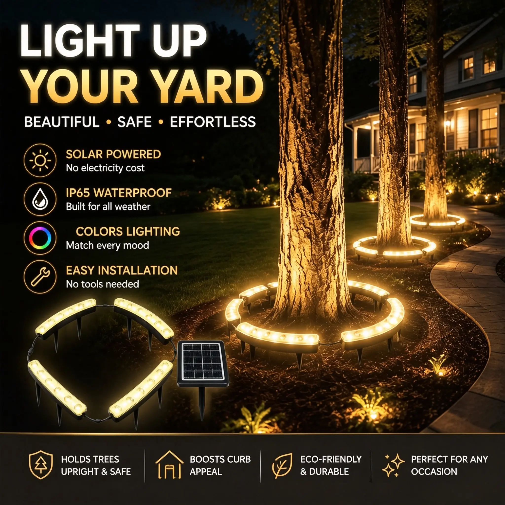 Solar Tree Lights Outdoor, Create Stunning Tree Glow at Night, Ring Uplights for Trees with Warm White & Color Modes, Waterproof Landscape Lighting for Backyard Patio Lawn Garden home Decor, Easy Installation decorative lamp