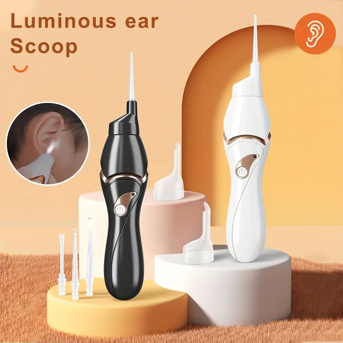 Electric Ear Wax Removal Tool with Gentle Vacuum Suction, LED Light and Soft Silicone Tips, USB Rechargeable Ear Care Kit for Adults & Kids, Ear Cleaners
