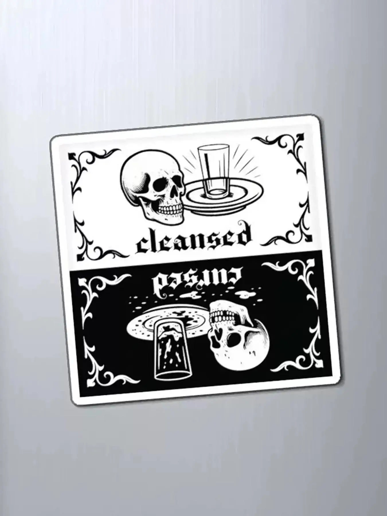 1pc Cleansed or Cursed: Reversible Gothic Skull Dishwasher Magnet , Unique Home Decor, Alternative Art, Halloween Decor, Gift Ideas, Household, Decorative, Refrigerator Magnets Decorative, Magnets For Fridge, Magnetic Item