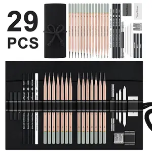 29 Pro Sketching Drawing Pencils Set with Roll-Up Nylon Case – Art Drawing Supplies Art Materials – 14 Graphite Pencils (14B–5H), Charcoal Pencils, Erasers, Sharpener & Stumps – Complete Art Kit for Artists & Enthusiast