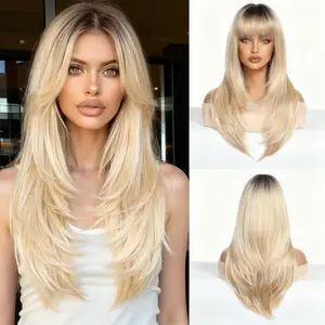 24 Inch Strawberry Blonde & Champagne Blonde Hair Wigs  Long Layered Straight Wig with Bangs Premium  Hair for Daily & Party Looks