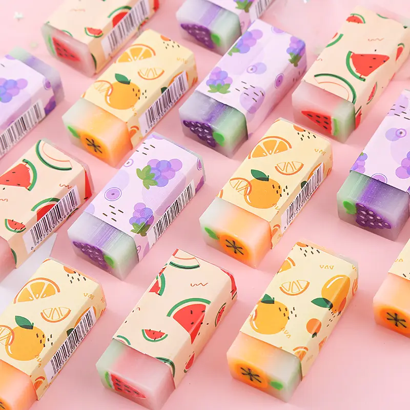 Fruit Pattern Eraser, 6/12pcs/set Colorful Rectangle Eraser for Students, Study Tool, Writing Eraser for Home School Office Stationery Supplies Dormitory Exam