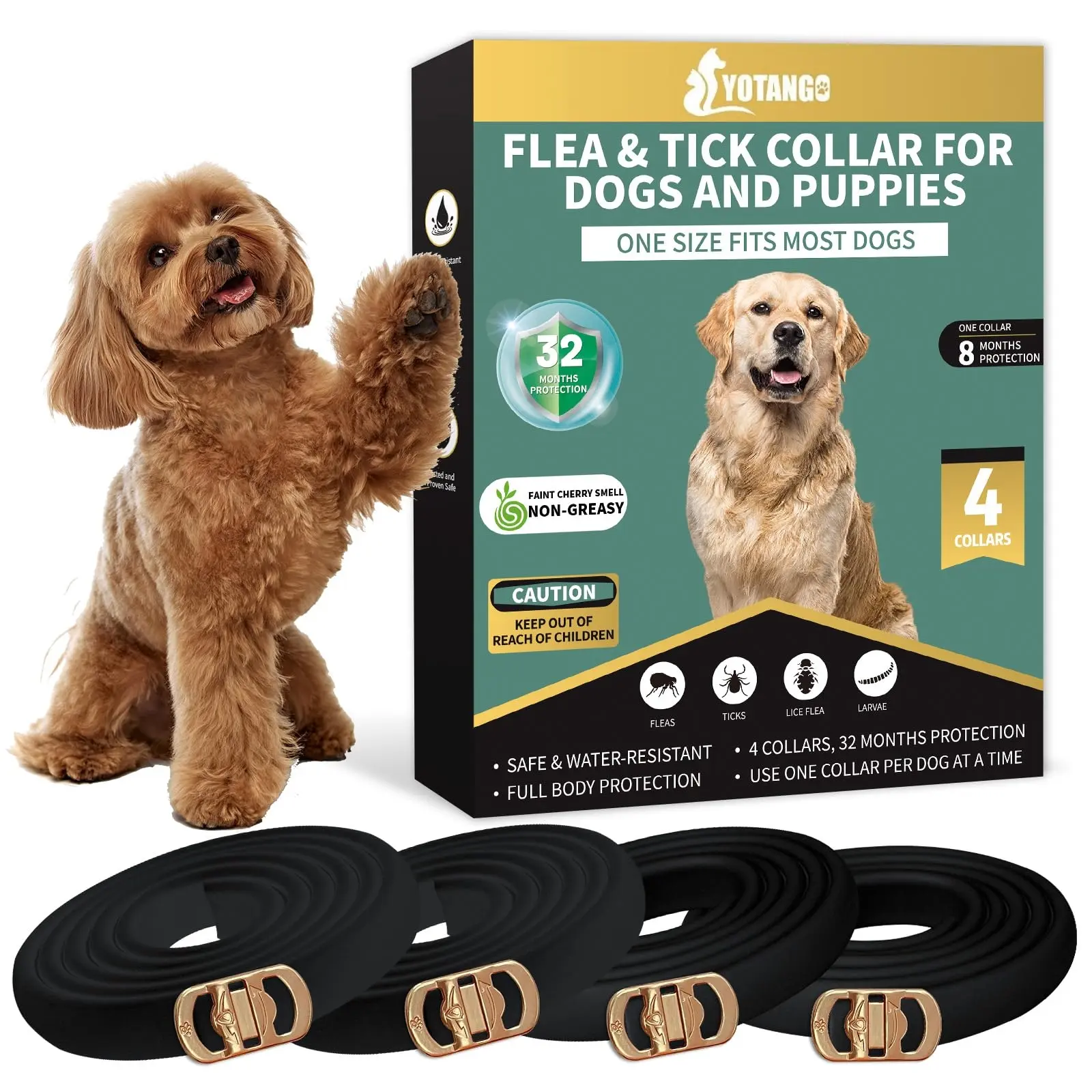 YOTANGO 4 PCS Flea and Tick Collar for Dogs, 32 Months Protection Waterproof & Adjustable Dog Treatment Collar, Flea and Tick Prevention for Dogs & Puppies (Black) #sohochic