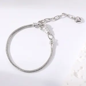 Women Snake Chain European Charm Bracelet with Lobster Clasp Beads for Jewelry Length 6"-11" with 2" Extension Chain