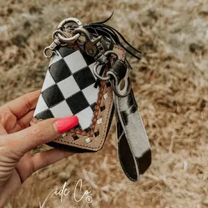 The Sidekick Checkered Mini Leather Wallet Keychain by Countryside Co.