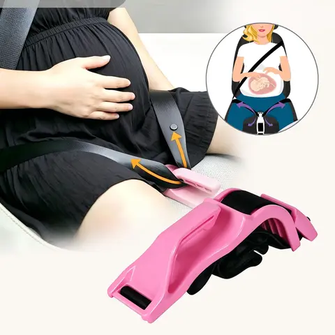 Maternity Car Seat Belt Pad - Breathe-Easy Fabric, Fetus-Safe Adjust Plastic Cushion, Non-Slip, Adjustable, Scientific Pressure Relief, Easy Install & Washable, Universal Size for Driving Travel Belly Protection