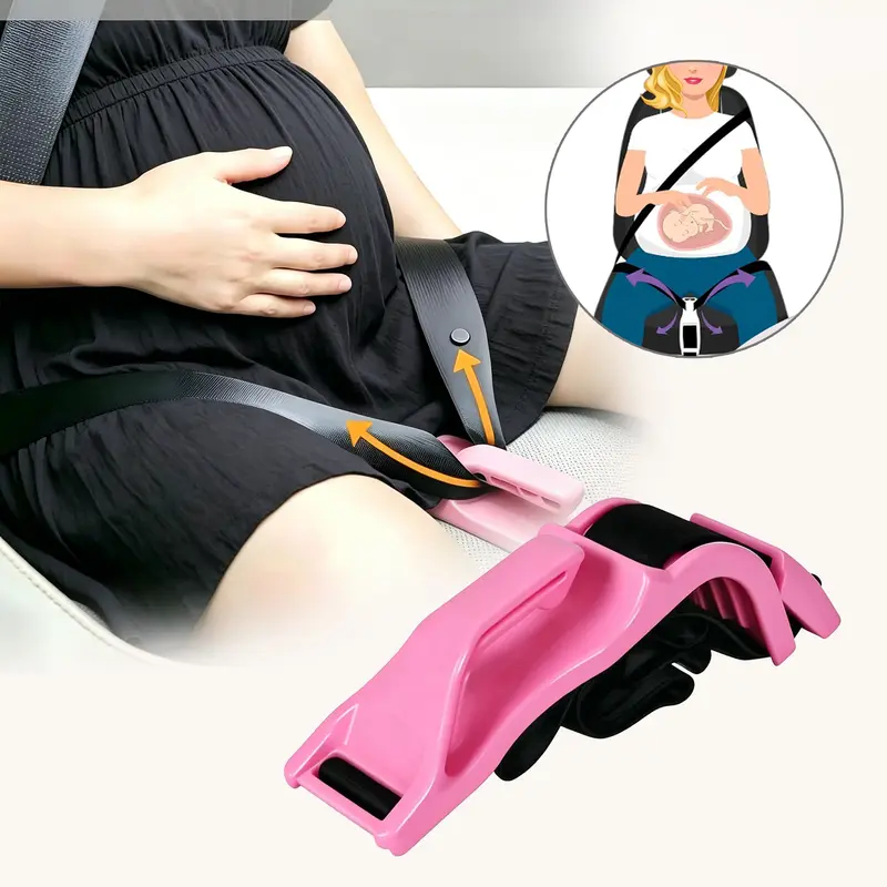 Maternity Car Seat Belt Pad - Breathe-Easy Fabric, Fetus-Safe Adjust Plastic Cushion, Non-Slip, Adjustable, Scientific Pressure Relief, Easy Install & Washable, Universal Size for Driving Travel Belly Protection