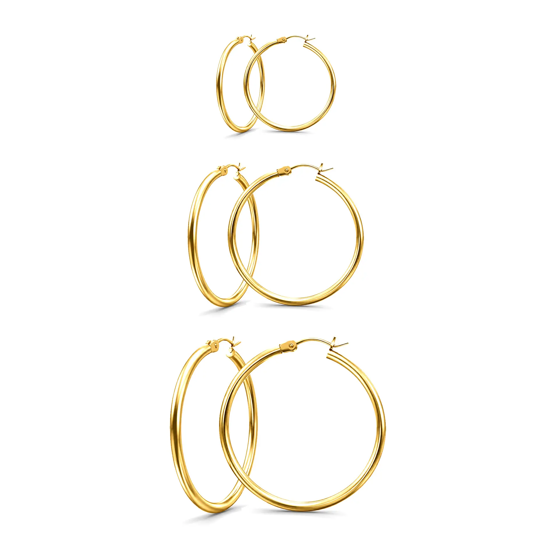 3 Pairs 20 30 40mm Gold Hoop Hypoallergenic Earrings Sets for Women 14K Real Gold Plated Hoops with 925 Sterling Silver Post, Round Hoop Earrings