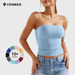 YEOREO Double Lined Long Tube Top Sexy Y2K Sophie Strapless Fitted Bandeau Women Summer Going Out Cute Basic Crop Top Greenish