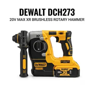 Dewalt DCH273 18V XR Cordless Brushless Rotary Hammer Drill Set for Masonry Drilling and Tile Chipping Infrastructure Jobs SDS Plus 2 Mode Impact Drill with Shocks Vibration Reduction Technology and 5.0Ah Battery