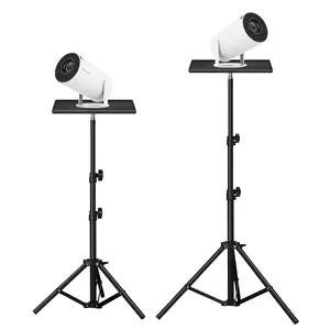 Adjustable Projector Stand with Tray - Portable Laptop Stand, Suitable for Desktop and Floor Use, Foldable Tripod, Iron Structure, Black and White Design, Easy to Store, Sturdy Three-Legged Base, Laptop Support Stand|Modern Projector Stand|Flexible Positi