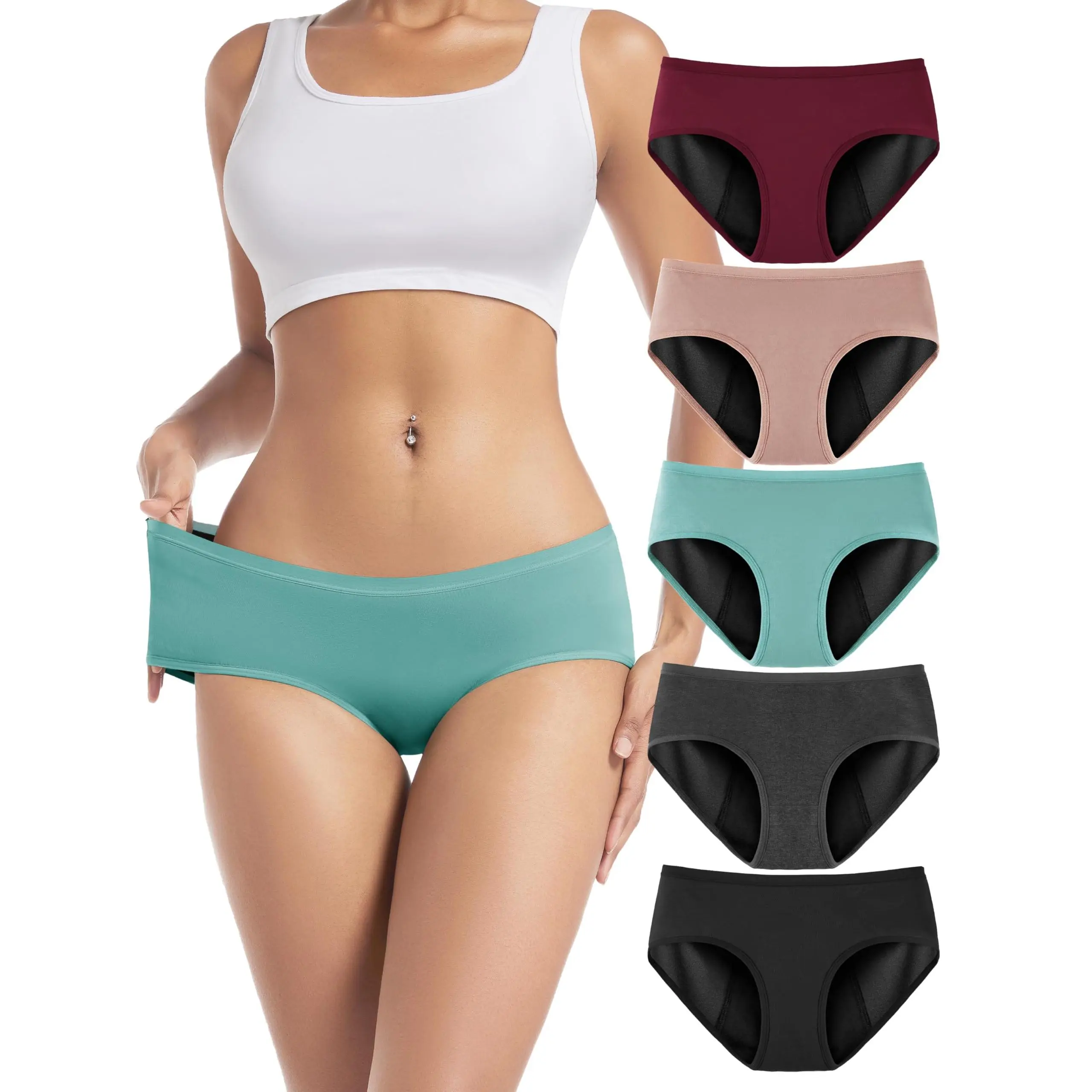 TIICHOO Period Underwear for Women Heavy Flow Soft Menstrual Panties Teens Ladies Leakproof Incontinence 5 Pack