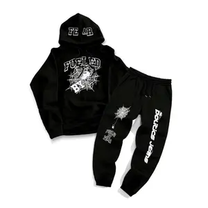 Level Up Your Street Style with Our Black "Fueled by Fear" Hoodie & Jogger Set! 🕷️ Crafted for comfort and designed to turn heads, this matching set is a must - have for trendsetters. The hoodie features bold white "FEAR" lettering on the hood and an edg