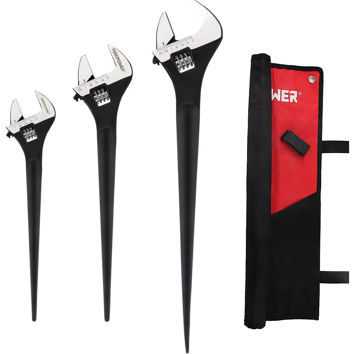3-pieces Spud Wrench, 10-inch 12-inch 16-inch Adjustable Wrench Set with Kitbag